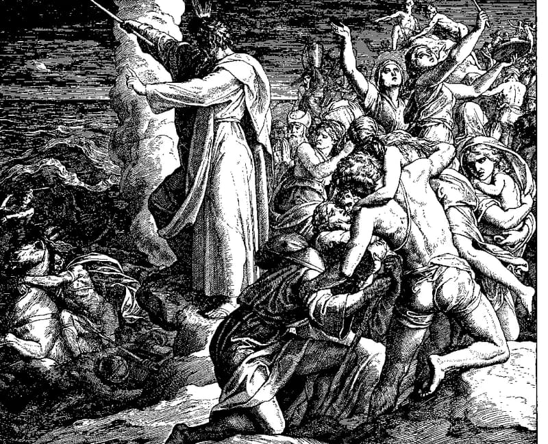 Israel's Deliverance and Egypt's Destruction at the Red Sea by Julius Schnorr von Carolsfeld depicting Exodus 14:21