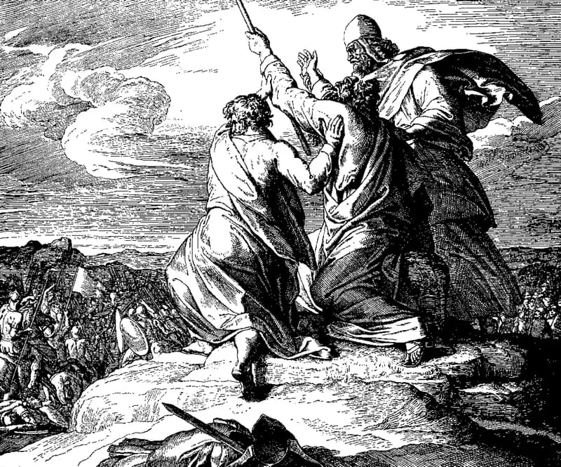 Moses Prays during the Battle with Amalek by Julius Schnorr von Carolsfeld depicting Exodus 17:8