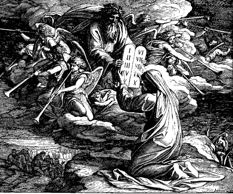 Moses Receives the Tablets of the Law by Julius Schnorr von Carolsfeld depicting Exodus 19:16