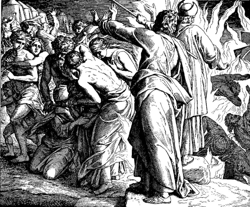 The Punishment of Korah by Julius Schnorr von Carolsfeld depicting Numbers 16:28