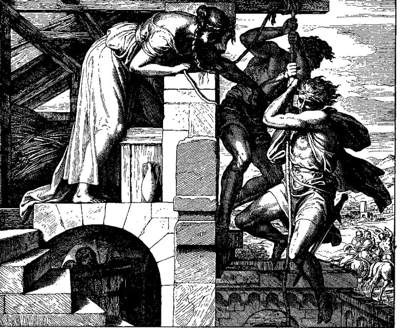 Rahab Hides the Spies by Julius Schnorr von Carolsfeld depicting Joshua 2:1