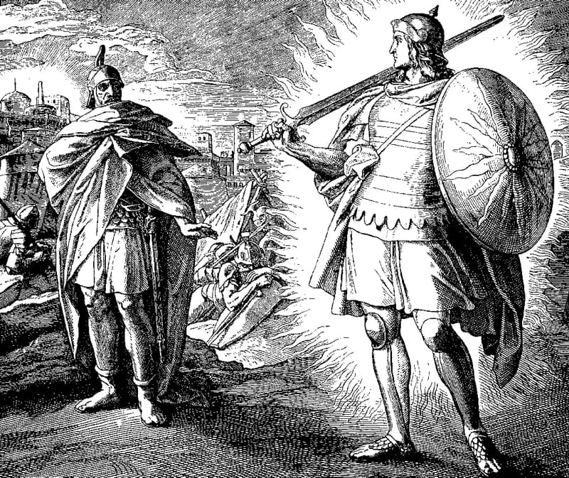 Joshua and the Captain of the Host of the Lord by Julius Schnorr von Carolsfeld depicting Joshua 5:13