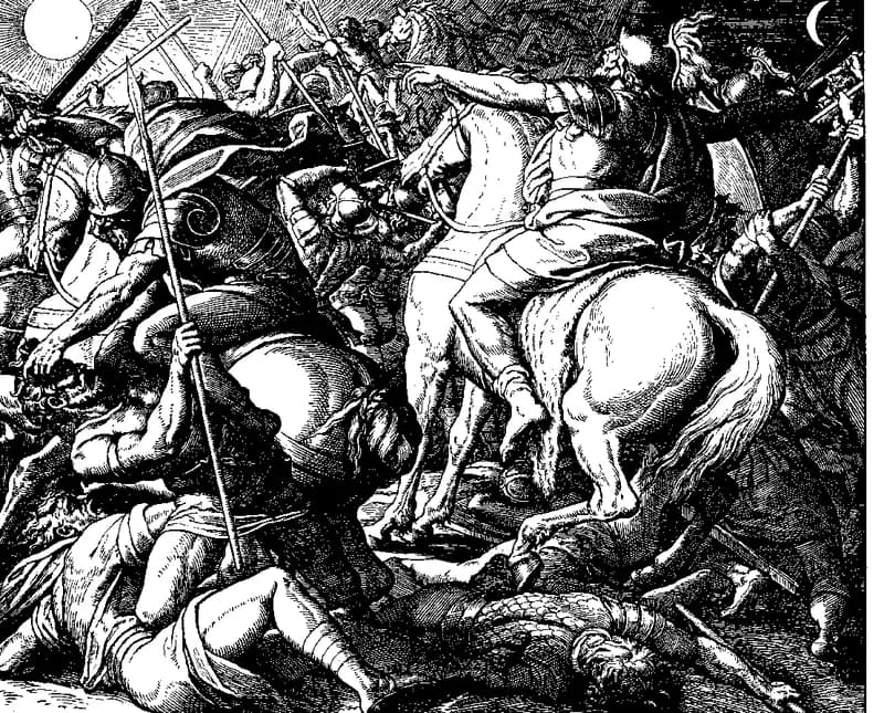 Joshua's Victory over the Amorites by Julius Schnorr von Carolsfeld depicting Joshua 10:12