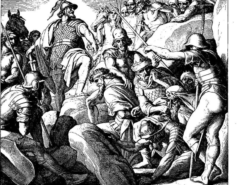 Joshua Captures Five Kings at Makkedah by Julius Schnorr von Carolsfeld depicting Joshua 10:16