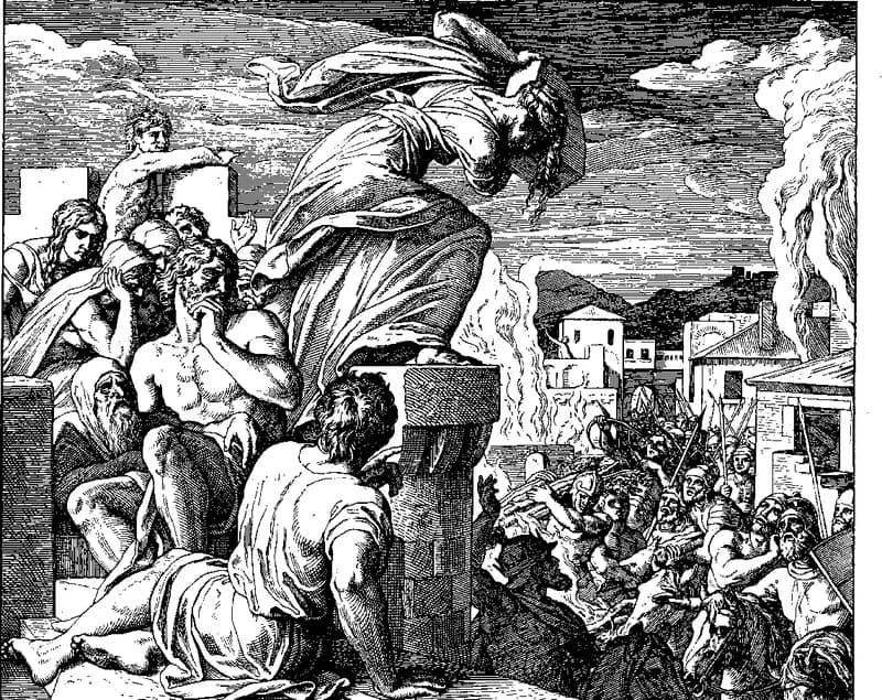 Abimelech's Death by Julius Schnorr von Carolsfeld depicting Judges 9:50