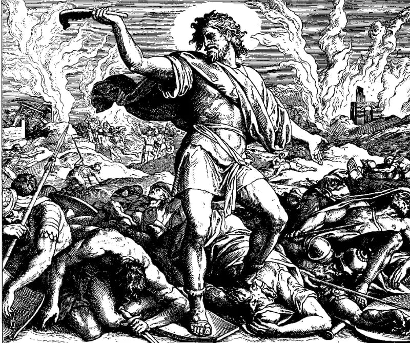 Samson Slays a Thousand Philistines with a Jawbone by Julius Schnorr von Carolsfeld depicting Judges 15:14
