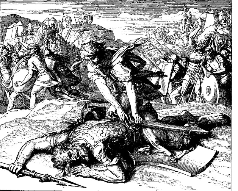 David Overcomes Goliath by Julius Schnorr von Carolsfeld depicting 1 Samuel 17:41