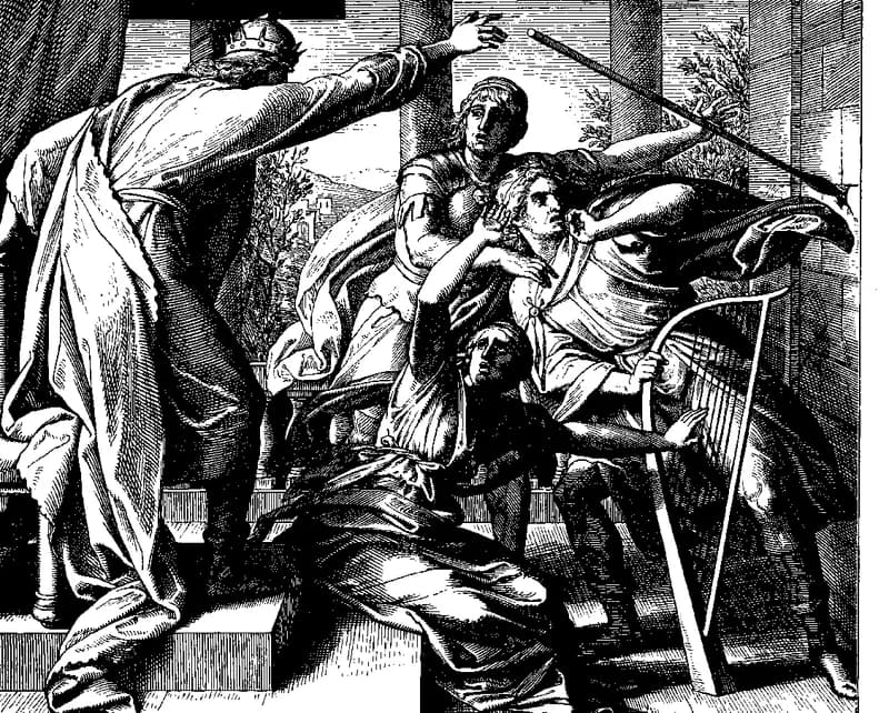 Saul Tries to Kill David by Julius Schnorr von Carolsfeld depicting 1 Samuel 19:8