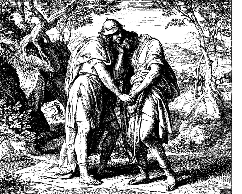 Jonathan and David's Friendship by Julius Schnorr von Carolsfeld depicting 1 Samuel 20:35