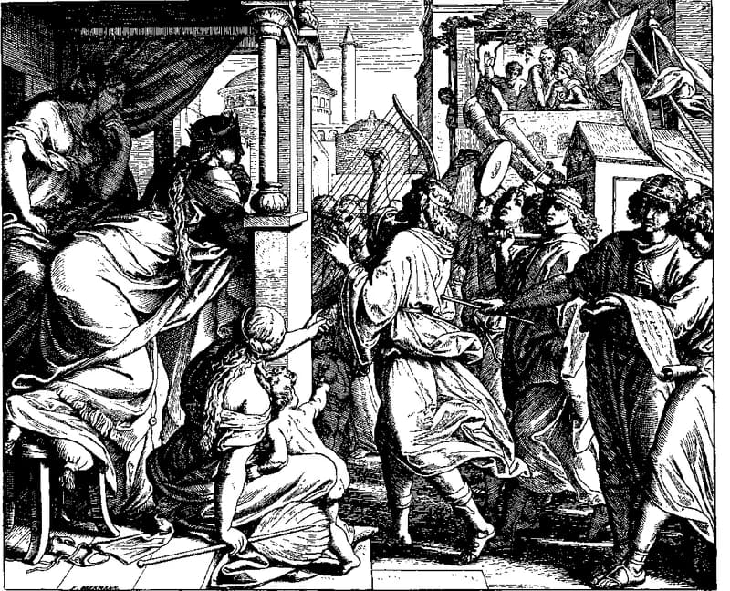 David Despised by Michal by Julius Schnorr von Carolsfeld depicting 2 Samuel 6:16