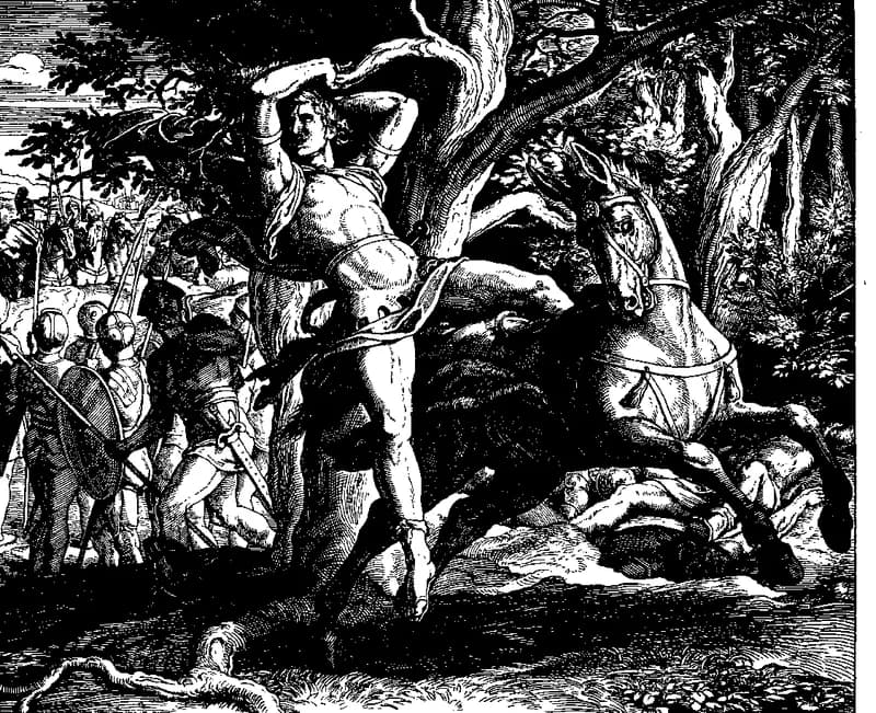 Absalom's Death by Julius Schnorr von Carolsfeld depicting 2 Samuel 18:9