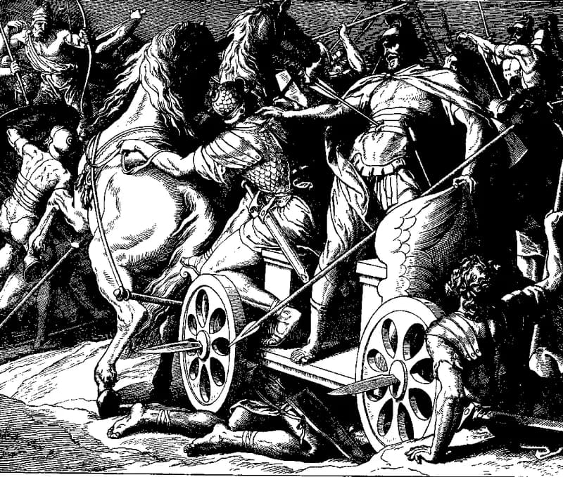 Ahab's End by Julius Schnorr von Carolsfeld depicting 1 Kings 22:29