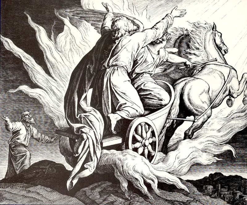 Elijah's Ascension into Heaven by Julius Schnorr von Carolsfeld depicting 2 Kings 2:9