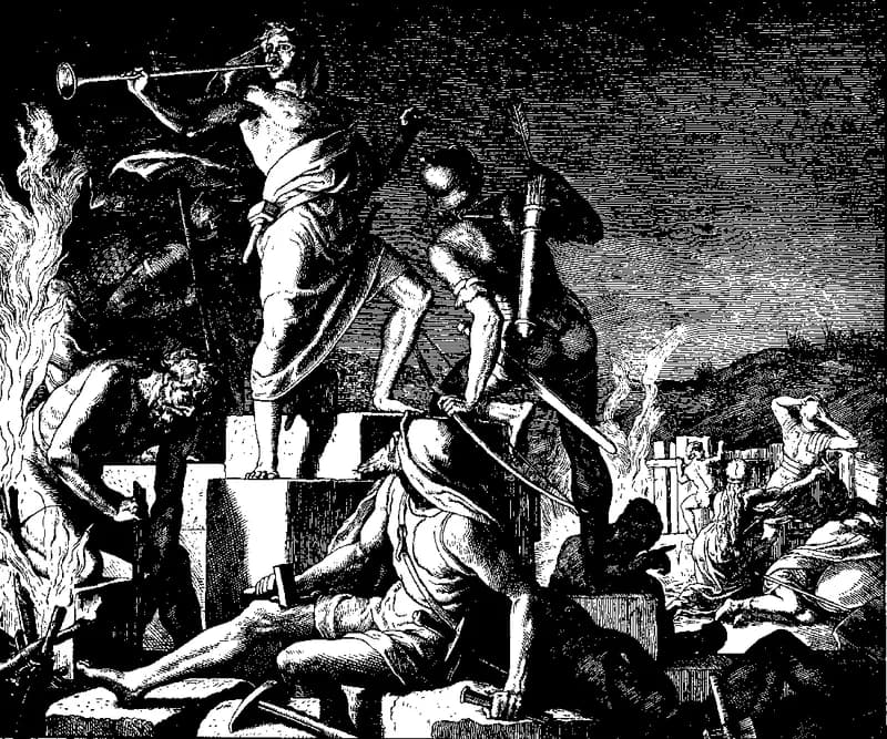 Building and Defending the New City Walls by Julius Schnorr von Carolsfeld depicting Nehemiah 4:6