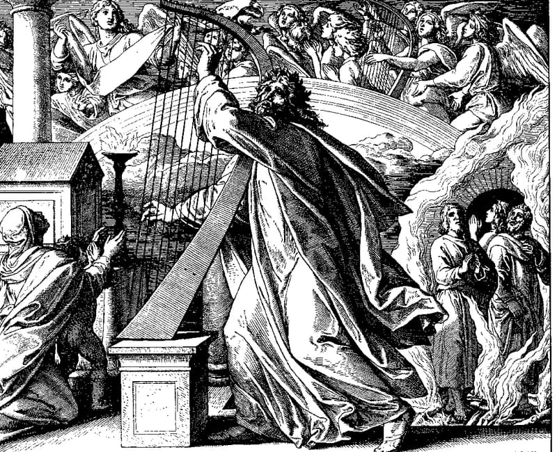 David the Psalmist — Praise and Thanksgiving by Julius Schnorr von Carolsfeld depicting Psalms 103:1