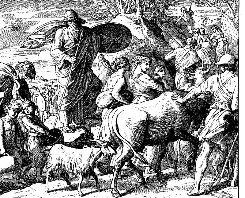 The Priest Mattathias Flees with His Own by Julius Schnorr von Carolsfeld depicting 1 Maccabees 2:15