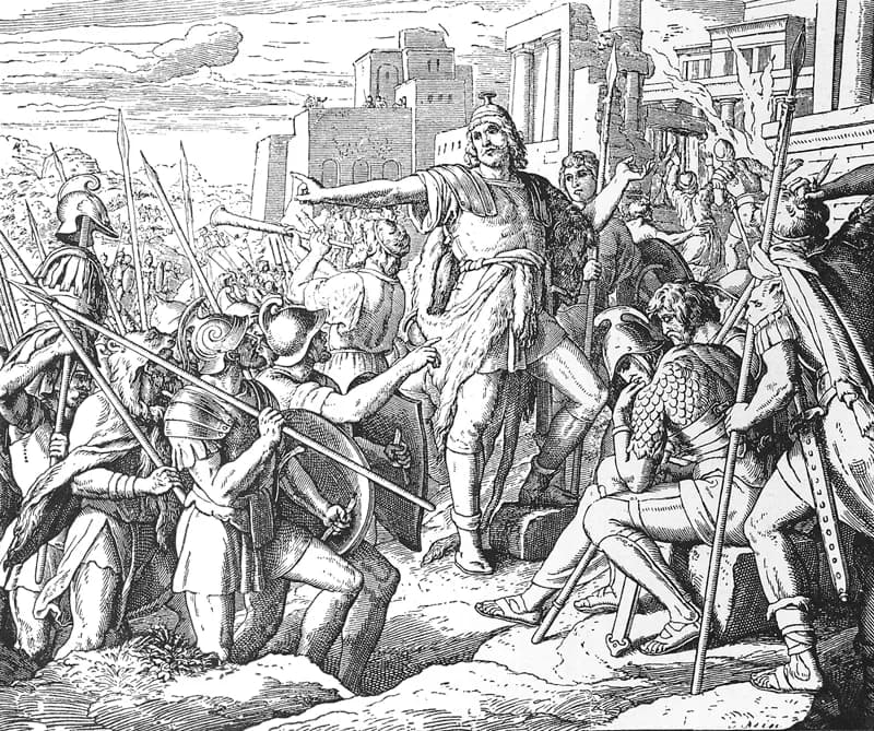 Judas Maccabeus Defeats the Enemy and Cleanses the Temple by Julius Schnorr von Carolsfeld depicting 1 Maccabees 4:36