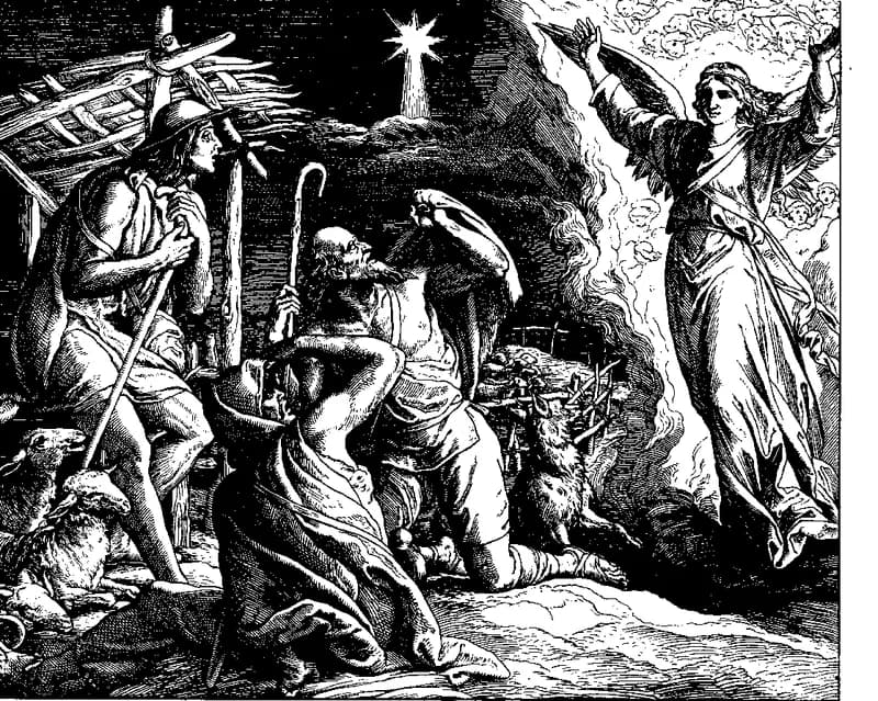 The Angels Announce the Birth of Christ to the Shepherds by Julius Schnorr von Carolsfeld depicting Luke 2:8