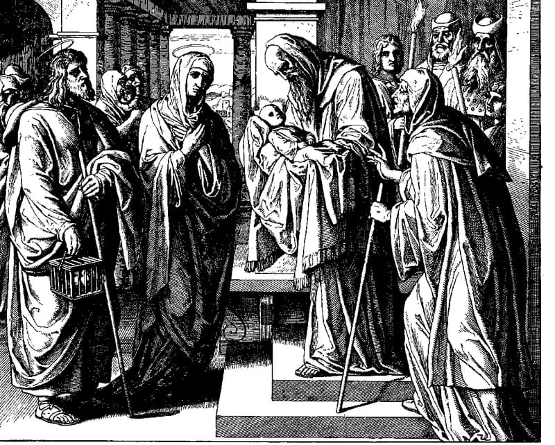 Christ's Presentation in the Temple and Simeon's Prophecy by Julius Schnorr von Carolsfeld depicting Luke 2:22
