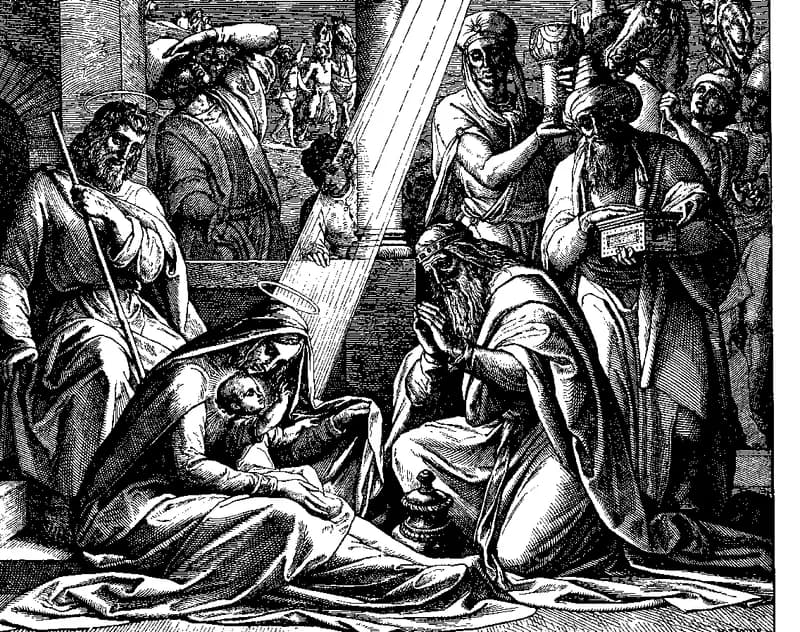 Adoration of the Magi by Julius Schnorr von Carolsfeld depicting Matthew 2:1