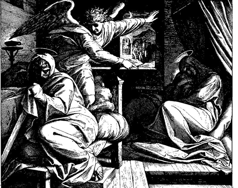 Joseph Commanded to Flee to Egypt by Julius Schnorr von Carolsfeld depicting Matthew 2:13