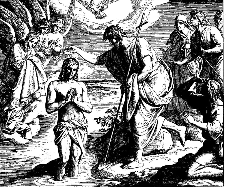 The Baptism of Christ by Julius Schnorr von Carolsfeld depicting Matthew 3:13