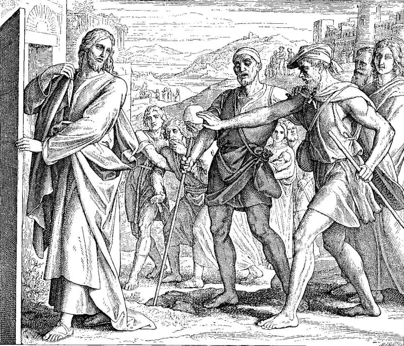 Two Blind Men Call on Jesus by Julius Schnorr von Carolsfeld depicting Matthew 9:27