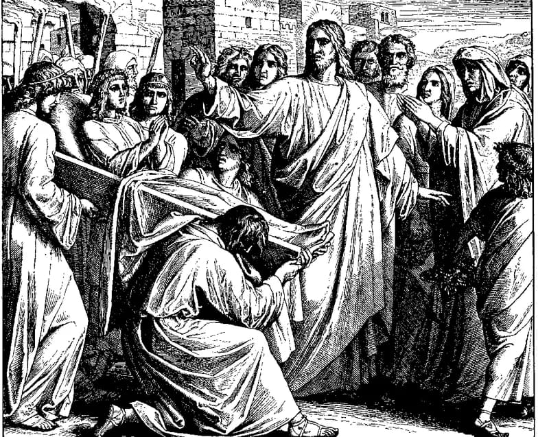 The Raising of the Young Man at Nain by Julius Schnorr von Carolsfeld depicting Luke 7:11