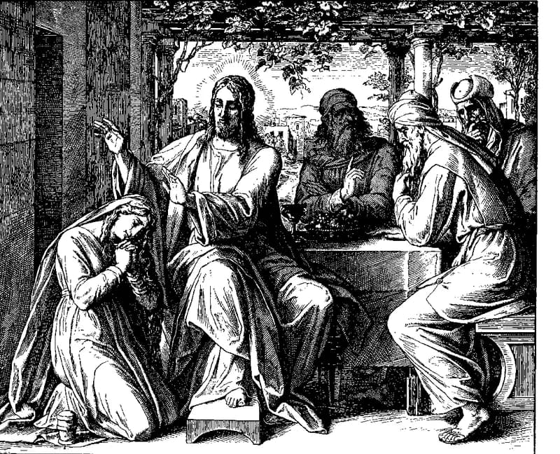 Jesus and the Sinful Woman by Julius Schnorr von Carolsfeld depicting Luke 7:36