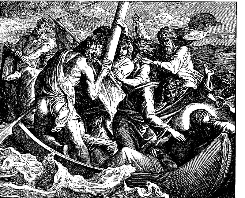 Jesus Asleep during the Storm by Julius Schnorr von Carolsfeld depicting Mark 4:35