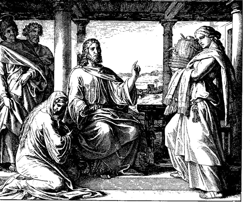 Jesus in the House of Martha by Julius Schnorr von Carolsfeld depicting Luke 10:38