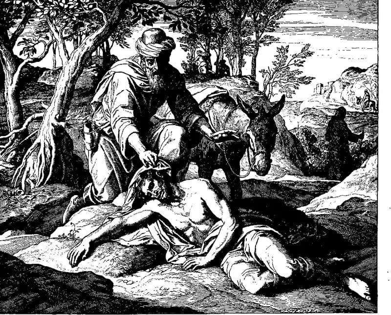 The Parable of the Good Samaritan by Julius Schnorr von Carolsfeld depicting Luke 10:25