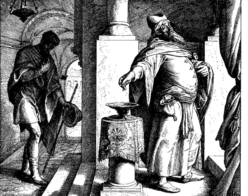 The Parable of the Pharisee and the Publican by Julius Schnorr von Carolsfeld depicting Luke 18:9