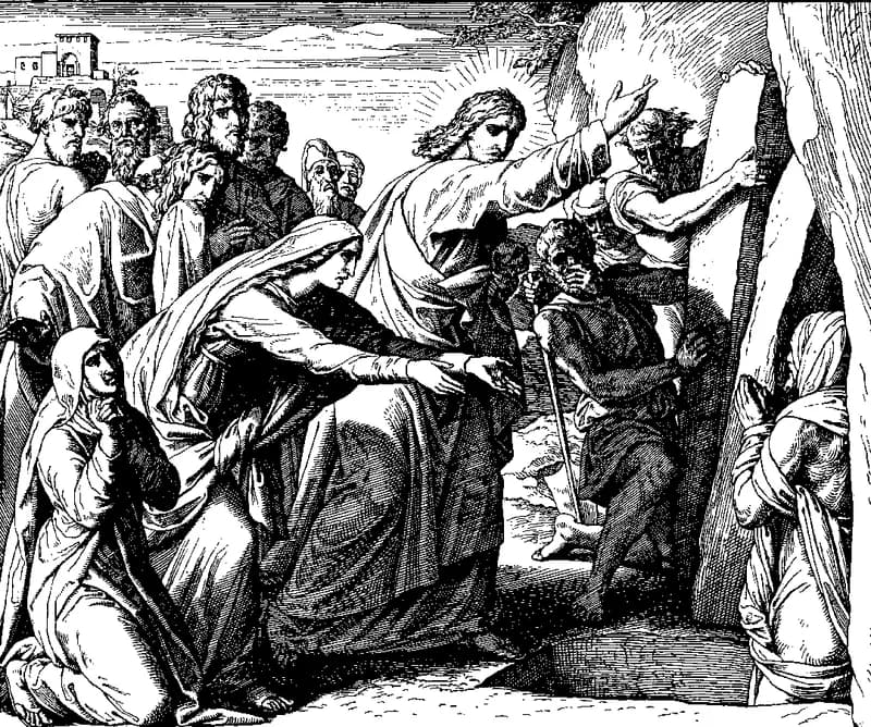 The Raising of Lazarus by Julius Schnorr von Carolsfeld depicting John 11:38