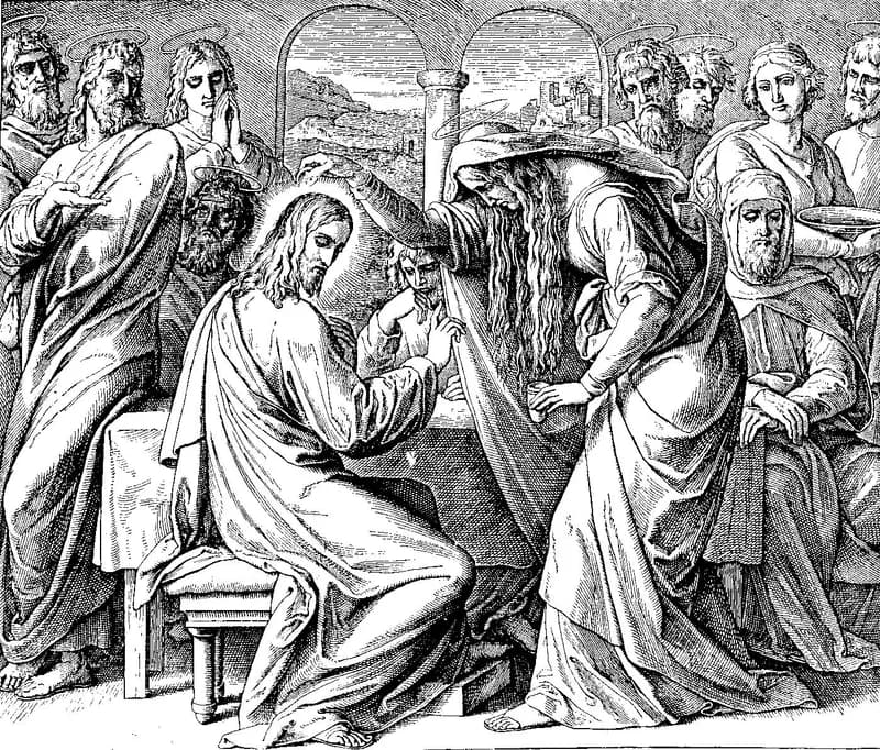 Mary of Bethany Anoints Jesus for His Burial by Julius Schnorr von Carolsfeld depicting John 12:1