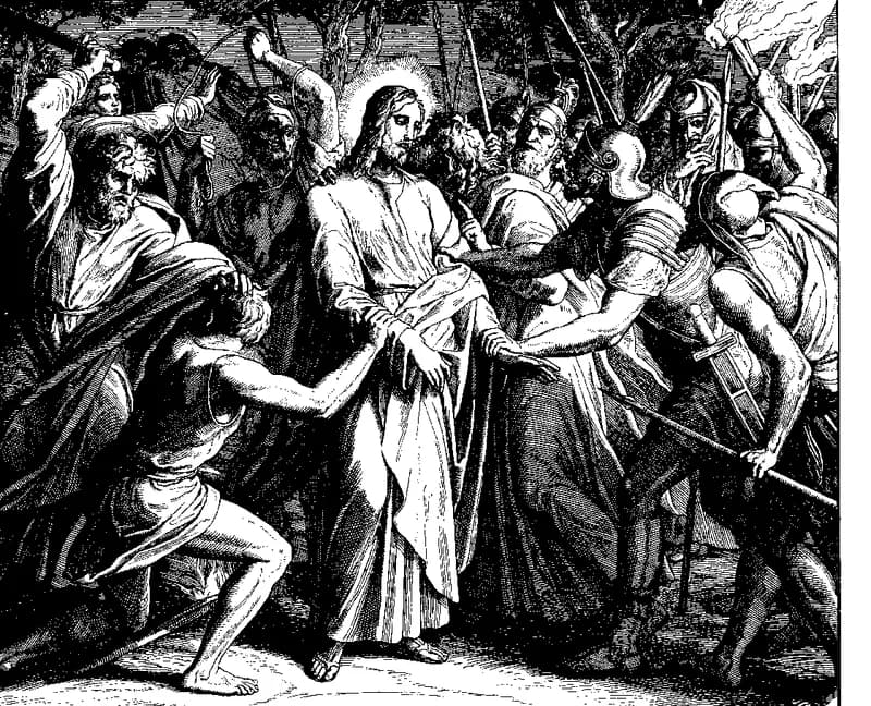 The Arrest of Jesus by Julius Schnorr von Carolsfeld depicting Matthew 26:47