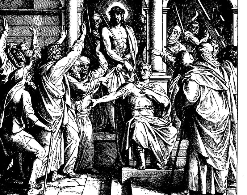 The People Demand Jesus's Blood of Pilate by Julius Schnorr von Carolsfeld depicting Matthew 27:15