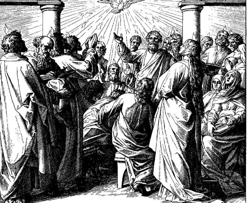 The Outpouring of the Holy Spirit by Julius Schnorr von Carolsfeld depicting Acts 2:1