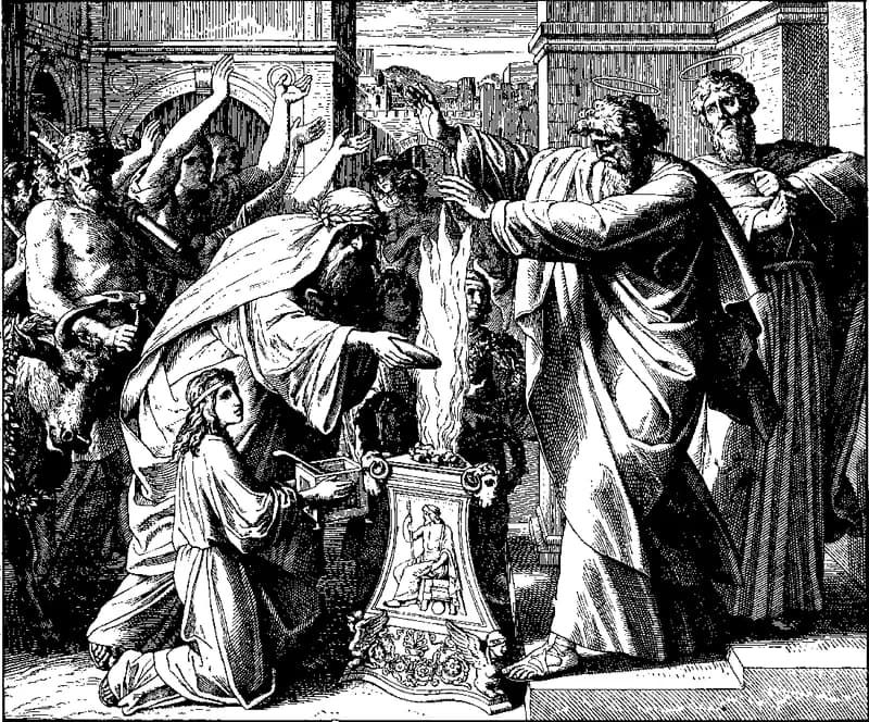 Paul and Barnabas at Lystra by Julius Schnorr von Carolsfeld depicting Acts 14:8