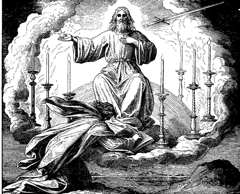 The Vision of the Seven Candlesticks by Julius Schnorr von Carolsfeld depicting Revelation 1:12
