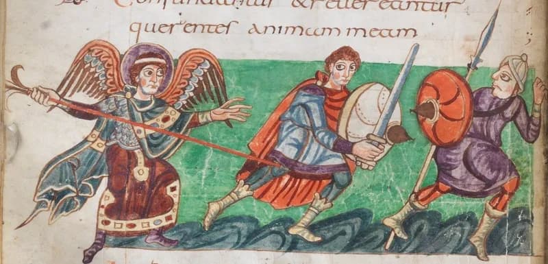 Stuttgart Psalter, folio 42v by Master of the Stuttgart Psalter depicting Psalms 37:1