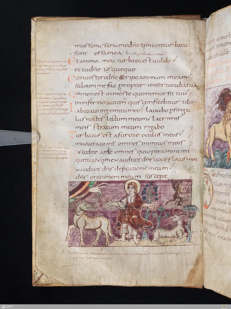 Stuttgart Psalter, Psalm 1 (folio 6v) by Master of the Stuttgart Psalter depicting Psalms 1