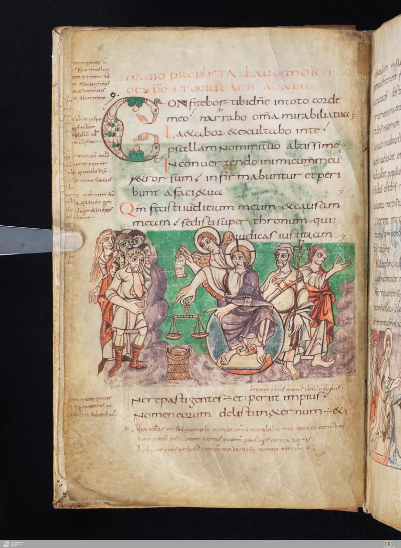 Stuttgart Psalter, Psalm 4 (folio 9v) by Master of the Stuttgart Psalter depicting Psalms 4