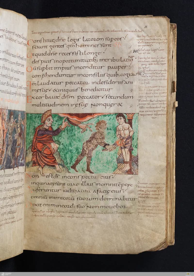 Stuttgart Psalter, Psalm 5 (folio 11r) by Master of the Stuttgart Psalter depicting Psalms 5