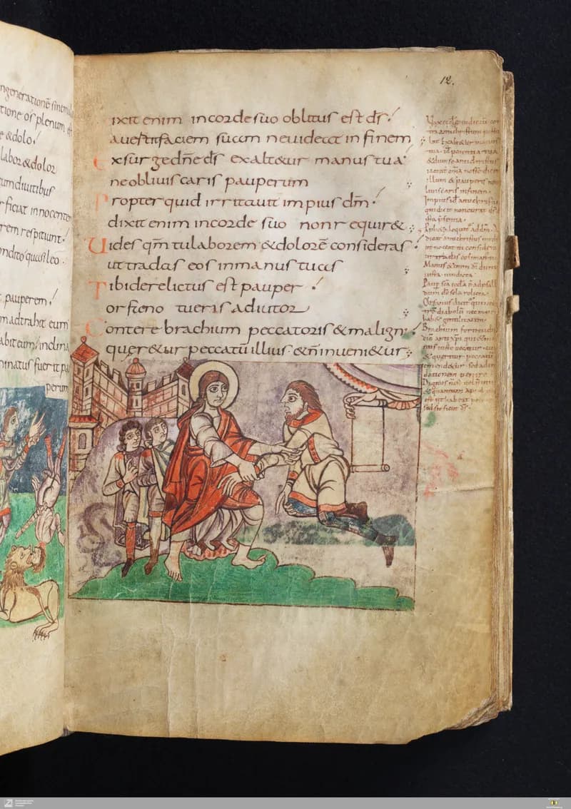 Stuttgart Psalter, Psalm 6 (folio 12r) by Master of the Stuttgart Psalter depicting Psalms 6