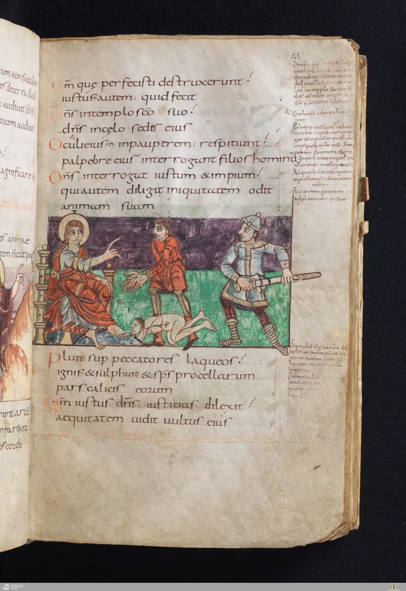 Stuttgart Psalter, Psalm 7 (folio 13r) by Master of the Stuttgart Psalter depicting Psalms 7