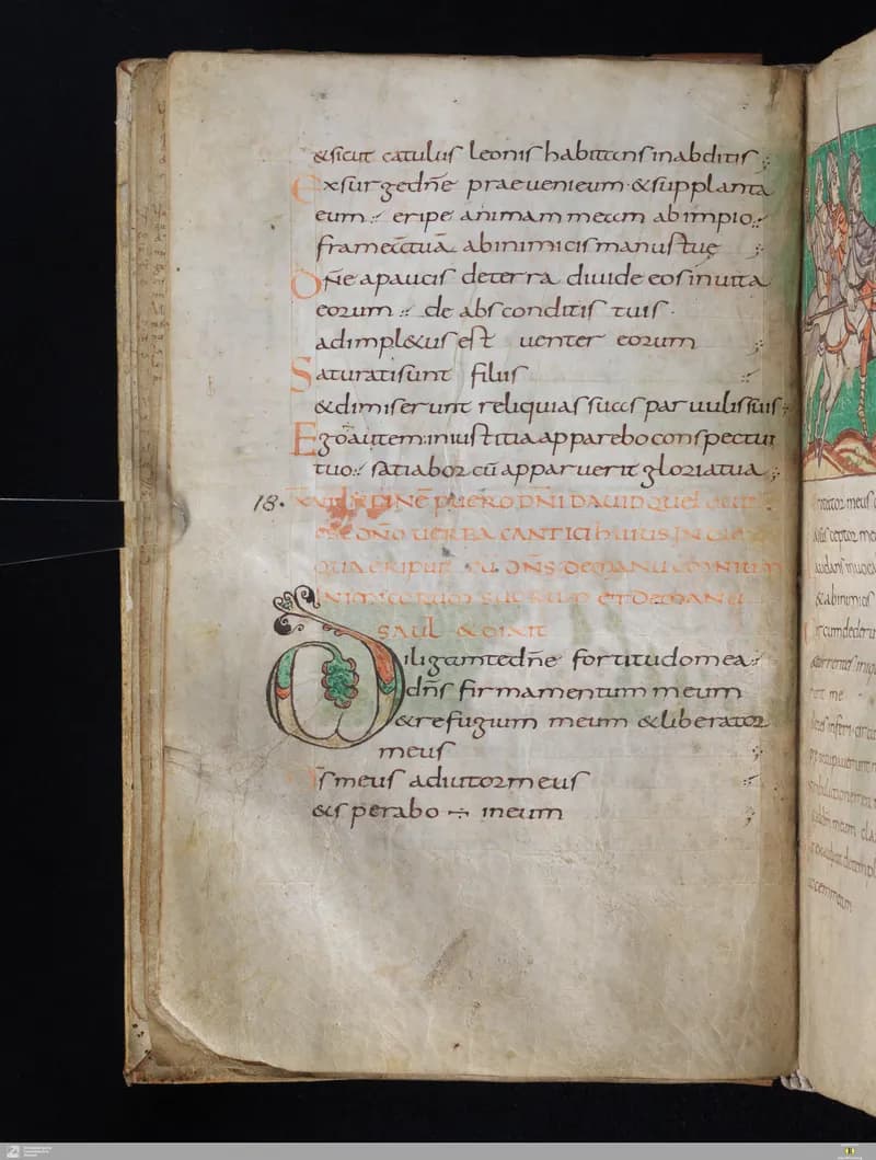 Stuttgart Psalter, Psalm 12 (folio 18v) by Master of the Stuttgart Psalter depicting Psalms 12