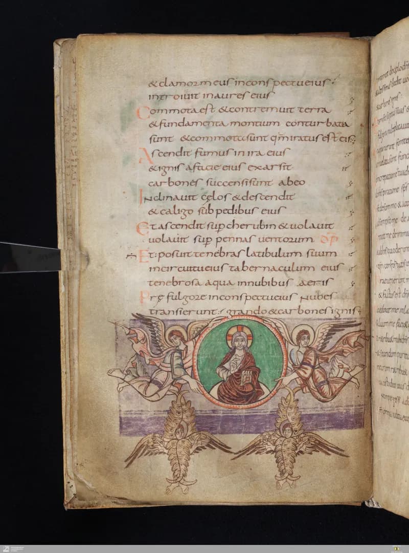 Stuttgart Psalter, Psalm 13 (folio 19v) by Master of the Stuttgart Psalter depicting Psalms 13