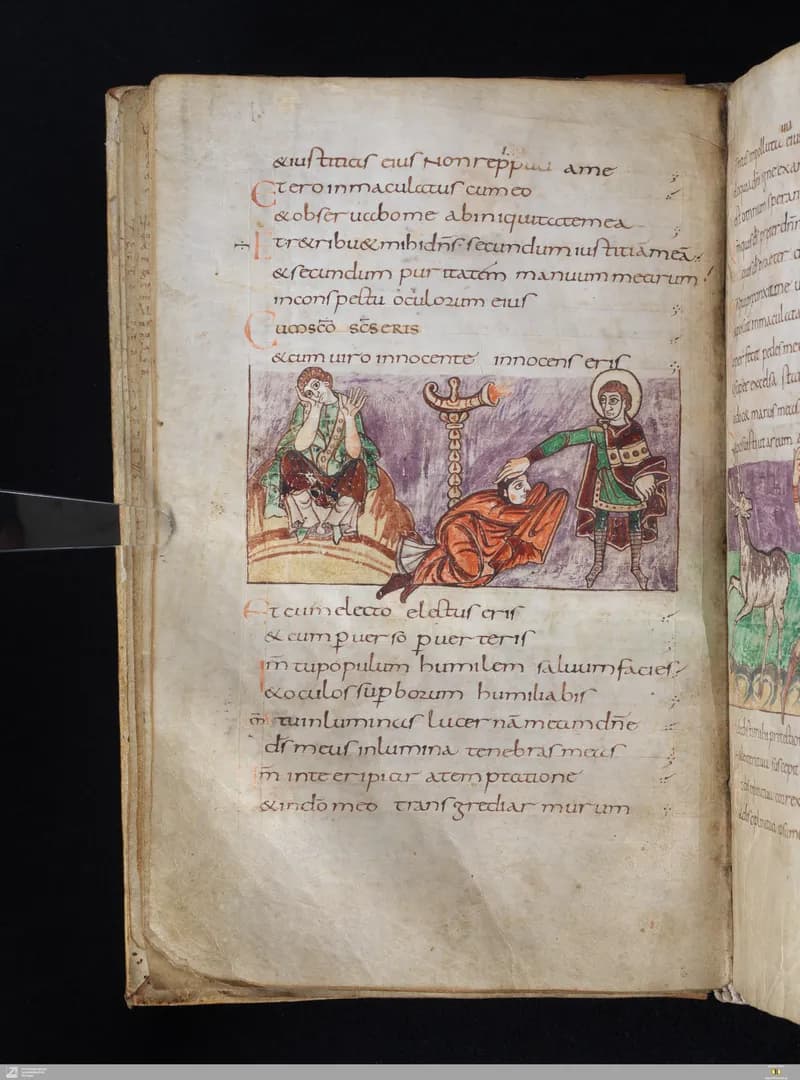 Stuttgart Psalter, Psalm 14 (folio 20v) by Master of the Stuttgart Psalter depicting Psalms 14