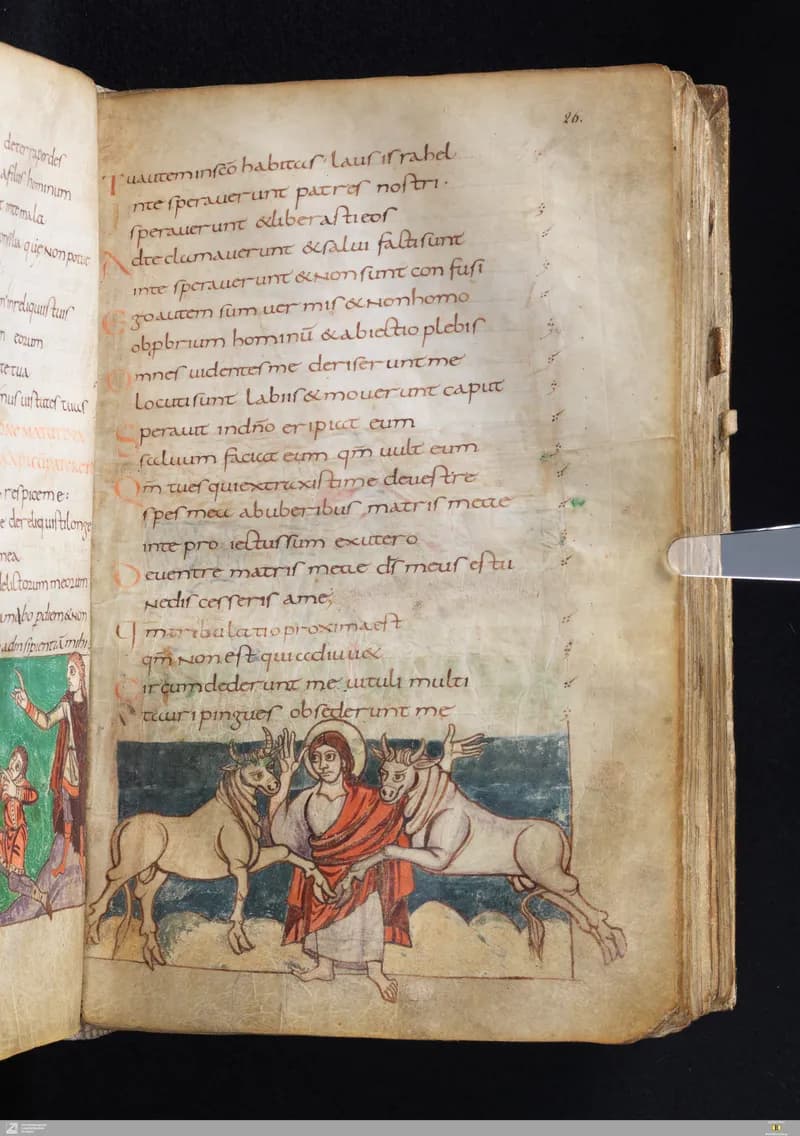 Stuttgart Psalter, Psalm 19 (folio 26r) by Master of the Stuttgart Psalter depicting Psalms 19